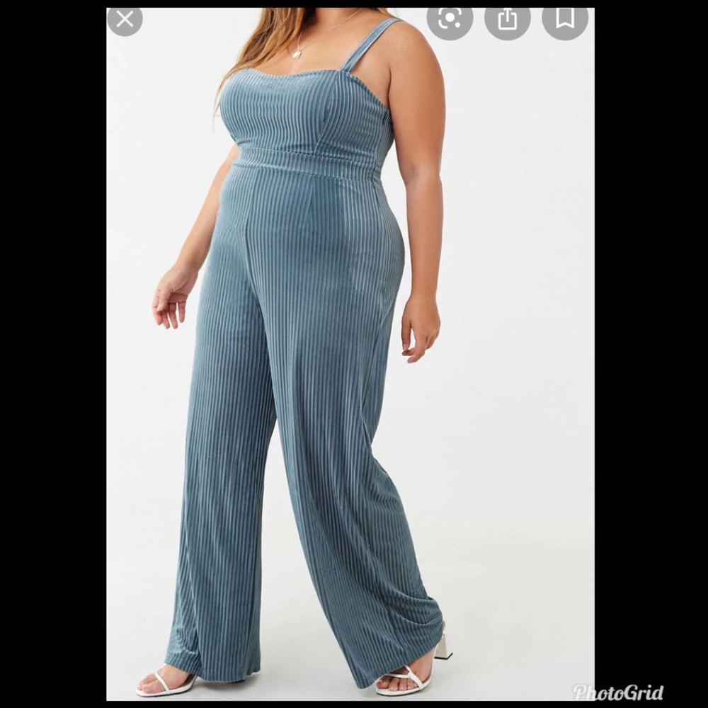 Teal velvet plus size jumpsuit